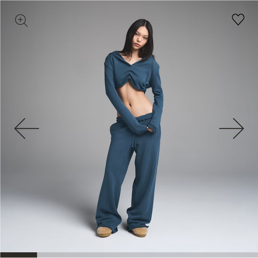 SKIMS French Terry Cozy Blue Crop Top Hoodie Sweater